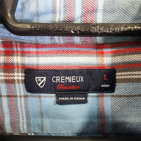Mens Cremeux Classic Blue & Red Plaid Shirt Long Sleeve Button Down Size L - Picture 3 of 8